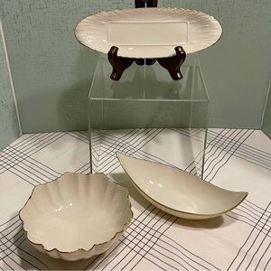 LENOX CHINA SMALL SERVING PIECES BUNDLE IVORY WITH GOLD RIM